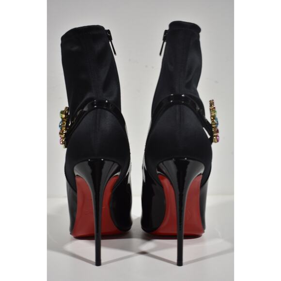 Christian Louboutin Jessie Booty Joli 100 Black Patent Satin Ankle Heel Boot 38 - Picture 12 of 12